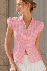 Versatile Red White Plaid Blouse