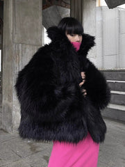 Oversized Black Faux Fur Coat