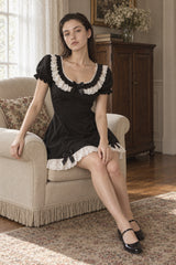Sweet Lace Ruffle Waist Mini Dress