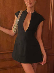 Pocket V-Neck Bodycon Mini Dress