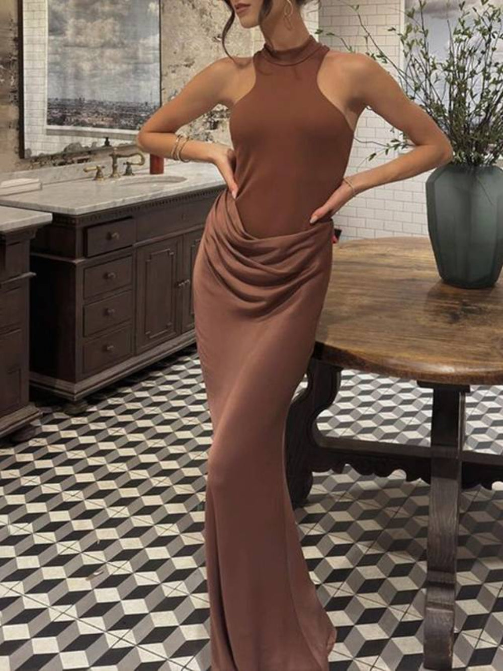 Sleeveless Bodycon Hollow Maxi Dress