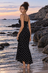Polka Dot Backless Cami Bodycon Maxi Dress
