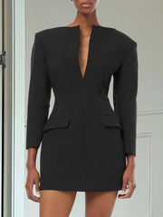 Deep V-Neck Fitted Waist Suit Dress