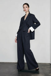 Grey Striped Vest Wide Leg Three Piece Set