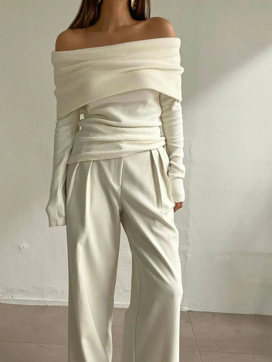 Ribbed One-Shoulder Sweater