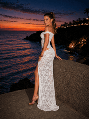 Sexy Patchwork Backless Sheer Lace Slit Maxi Dress