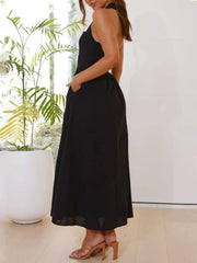 Chic Wide Strap Halter Backless Dress