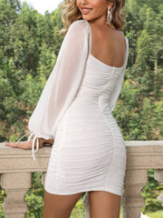 Hepburn Style Shiny Deep V Bodycon Mini Dress