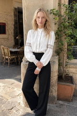 Lace Paneled Lantern Sleeve Blouse