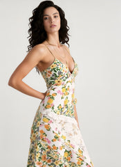 Deep V Ruffle Floral Lace Patchwork Cami Maxi Dress