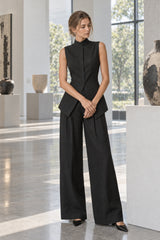 Drape Sleeveless Shirt Elegant Two Piece Work Set