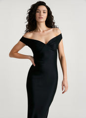 Vintage Satin Mermaid Off Shoulder Maxi Dress
