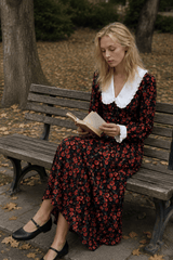 Collar Waist Cinched Stylish Floral Dress