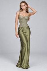 Chic Lace Trim Corset Top Satin Bodycon Skirt Sets