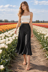 Satin High Waist A-Line Bodycon Skirt