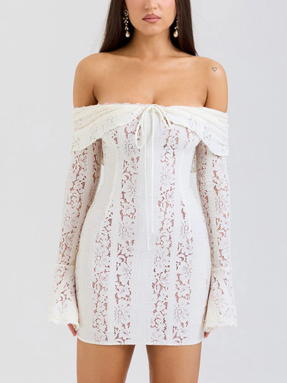 Elegant One-Shoulder Lace Detail Hip-Wrap Dress