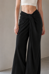 Asymmetrical Twist Solid Wide Leg Pants