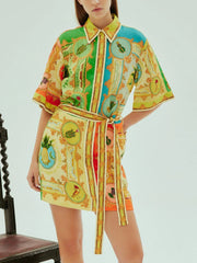 Exquisite Satin Fun Print Fitted Dress