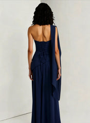Solid Bustier High Slit Formal Dress