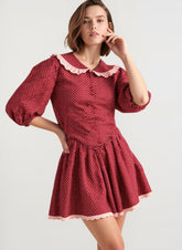 Vintage Polka Dot Peter Pan Collar Puff Sleeve Mini Dress