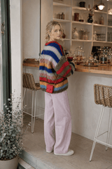 Fashion Contrasting O Neck Hollow Out Knitted Pullover Women Long Sleeve Loose Sweater