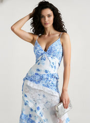 Deep V Ruffle Floral Lace Patchwork Cami Maxi Dress