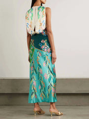Sleeveless Floral Satin Twist Dress