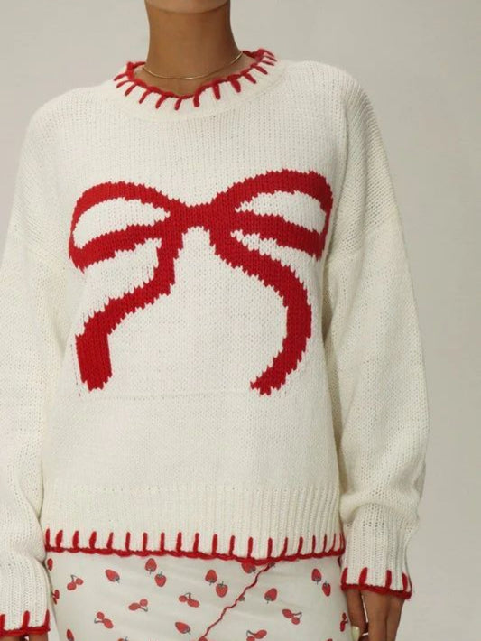 Bow Jacquard Knit Sweater