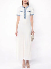 Short Sleeve Denim Patchwork Knit Dress