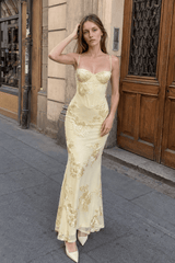 Strapless Floral Embroidered Maxi Dress