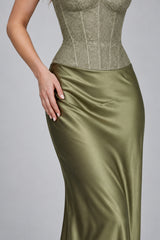 Chic Lace Trim Corset Top Satin Bodycon Skirt Sets