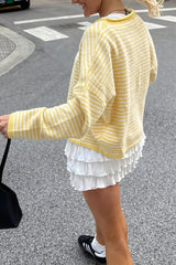 Stripe Roll Edge Button Casual Cardigan