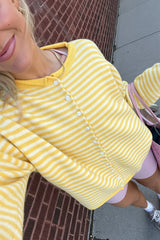 Stripe Roll Edge Button Casual Cardigan