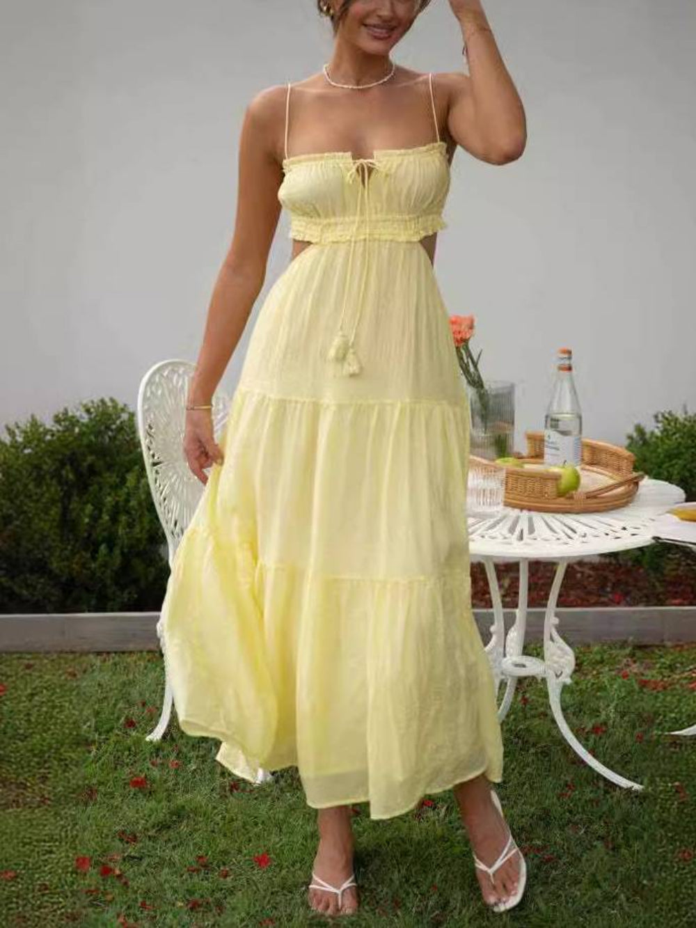 V-Neck Sleeveless Colorblock A-Line Maxi Dress