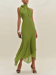Halter Neck Asymmetric Home Maxi Dress