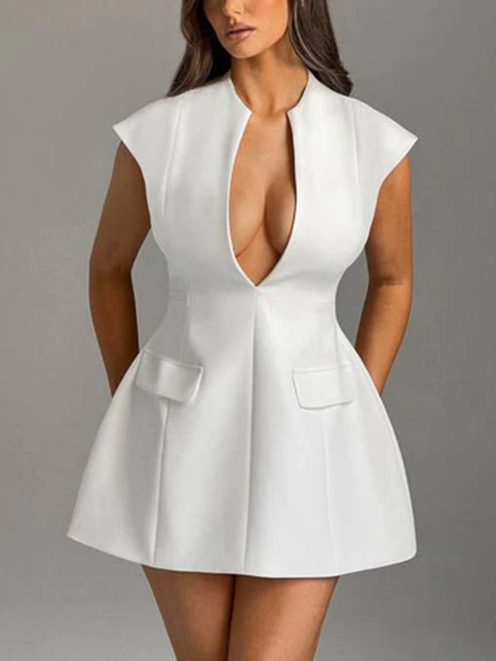 Pocket V-Neck Bodycon Mini Dress
