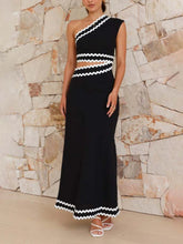 Elegant Slant Neck Lace-Pattern Dress