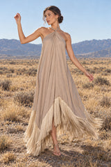 Halter Fringe Maxi Party Dress