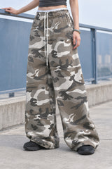 Camo Drawstring Wide Leg Cargo Pants