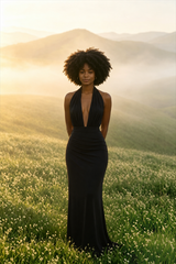 V Neck Halter Backless High Slit Maxi Dress