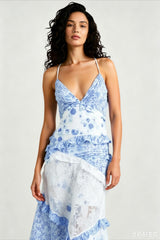 Deep V Ruffle Floral Lace Patchwork Cami Maxi Dress
