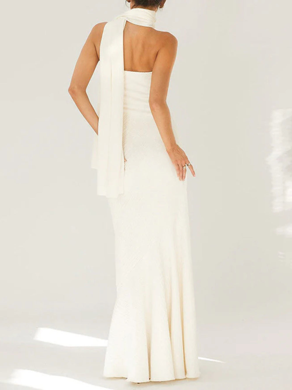 Waist-Tied Strapless Cape Dress
