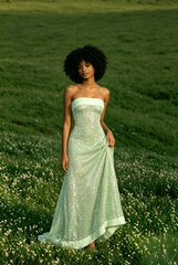 Sexy Elegant Sequin Strapless Fitted Slit Backless Evening Dress