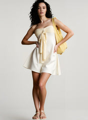 Street Satin Bandeau Tie Solid Mini Dress