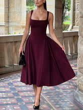 Retro Square Neck Slim Elegant Midi Dress