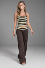 Striped U-Neck Sleeveless Top and Wide Leg Pants Set