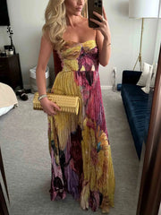 Printed Pleated Sleeveless Dress