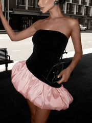 Elegant Sleeveless Bustier Colorblock Puff Mini Dress