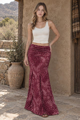Slim Boho Print Fishtail Maxi Skirt