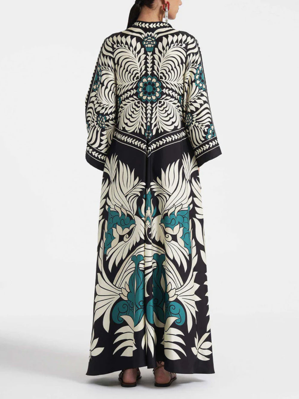 Floral Three-Quarter Sleeve Stand Collar Dress